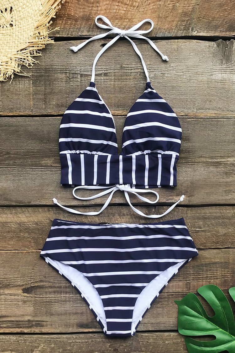 Navy and White Stripe Longline Bikini