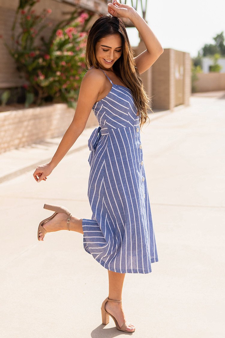 Blue and White Stripe Buttoned Dress
