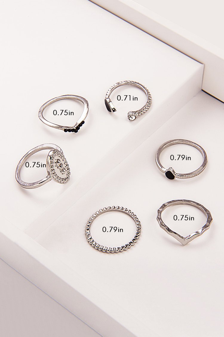 Black Gem Silver Ring Set