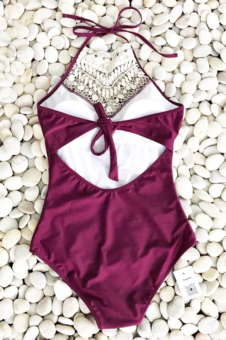 Broken Wine Halter One Piece Swimsuit