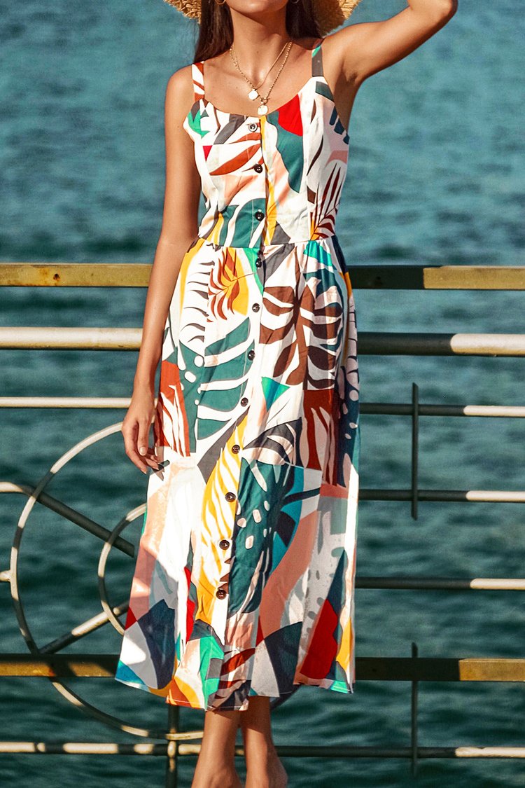 Palm Print Cutout Mini Dress main image 1