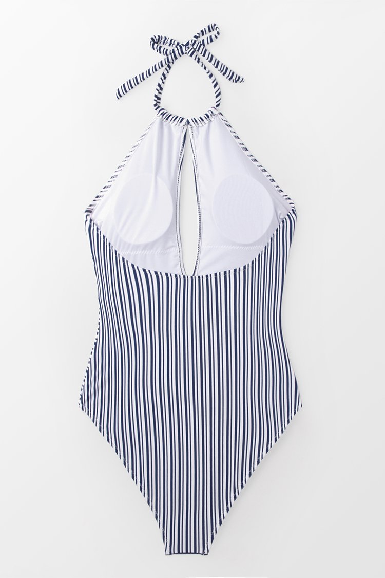 Navy High Neck Keyhole One-piece Swimsuit