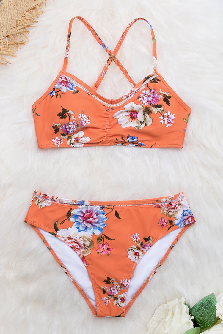 Orange Floral Bralette Bikini