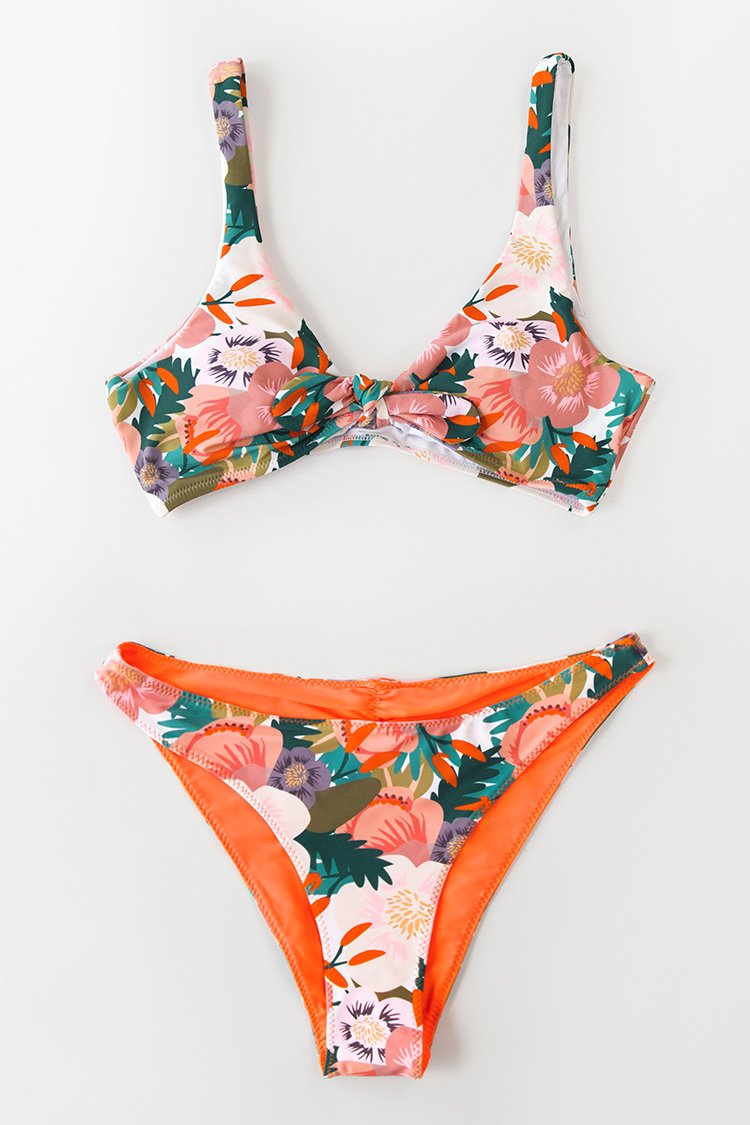 Kamoni Floral Print O-ring Back Tie High Leg Cut Low Rise Cheeky Bikini main image 1
