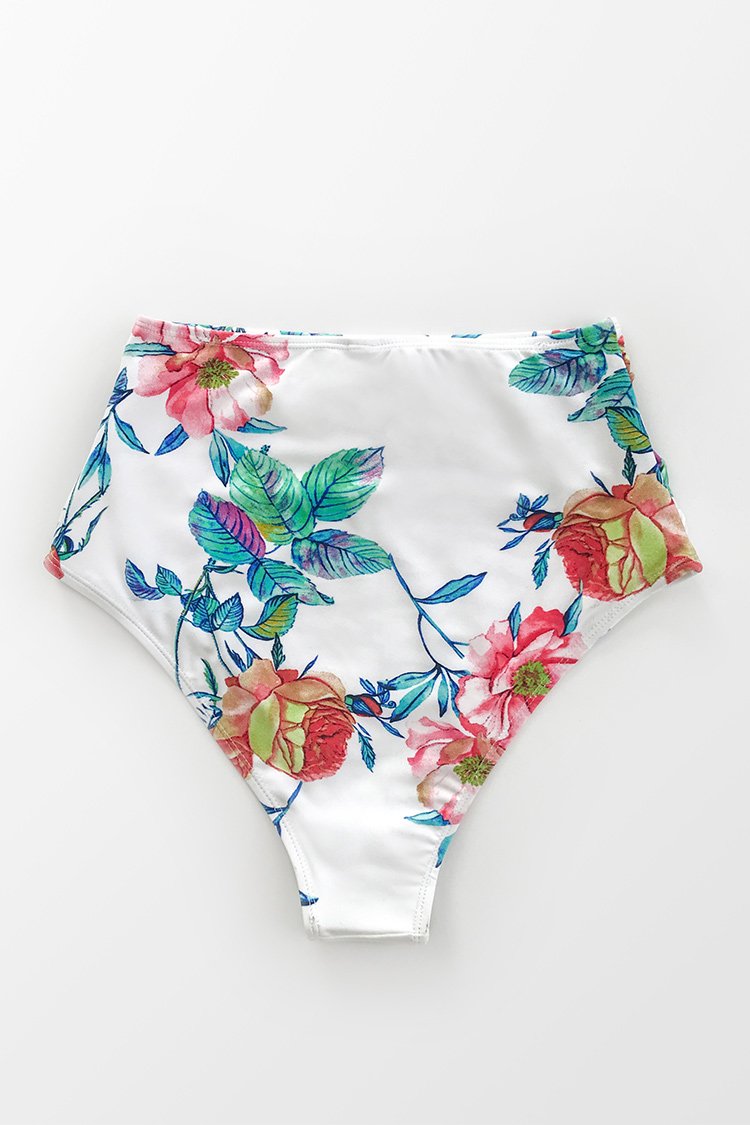 Floral Shirring High Waisted Bikini Bottom
