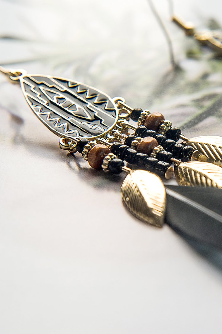 Black Feather Chandelier  Earrings