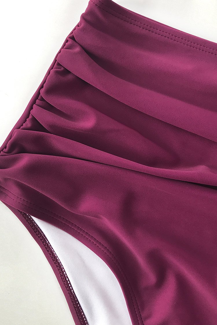 Burgundy Ruffled High Waisted Bikini