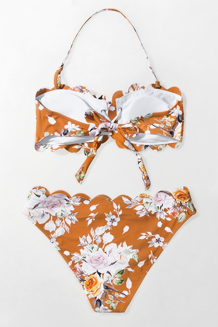 Orange Floral Scalloped Bikini