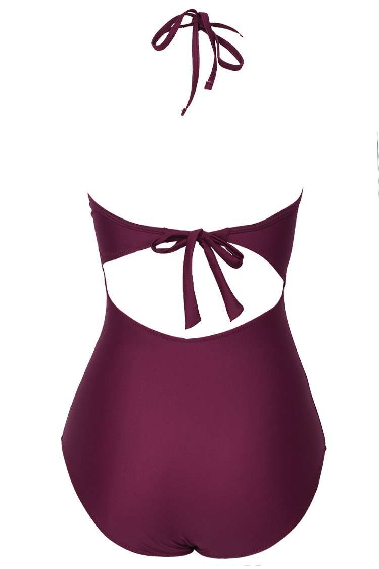 Broken Wine Halter One Piece Swimsuit