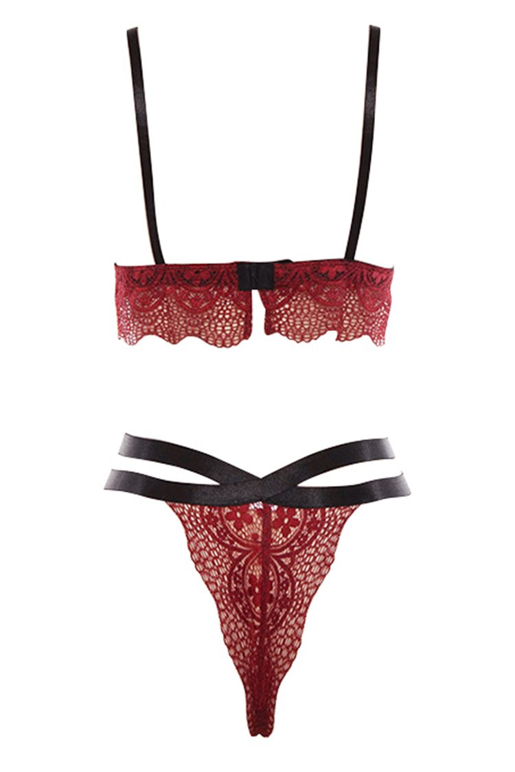 Sexy Wine Red Scallop Lingerie