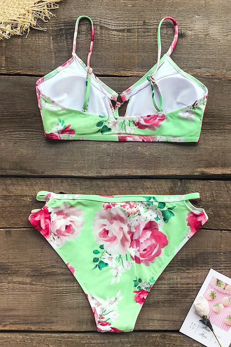 Mint Green Floral Cutout Bikini