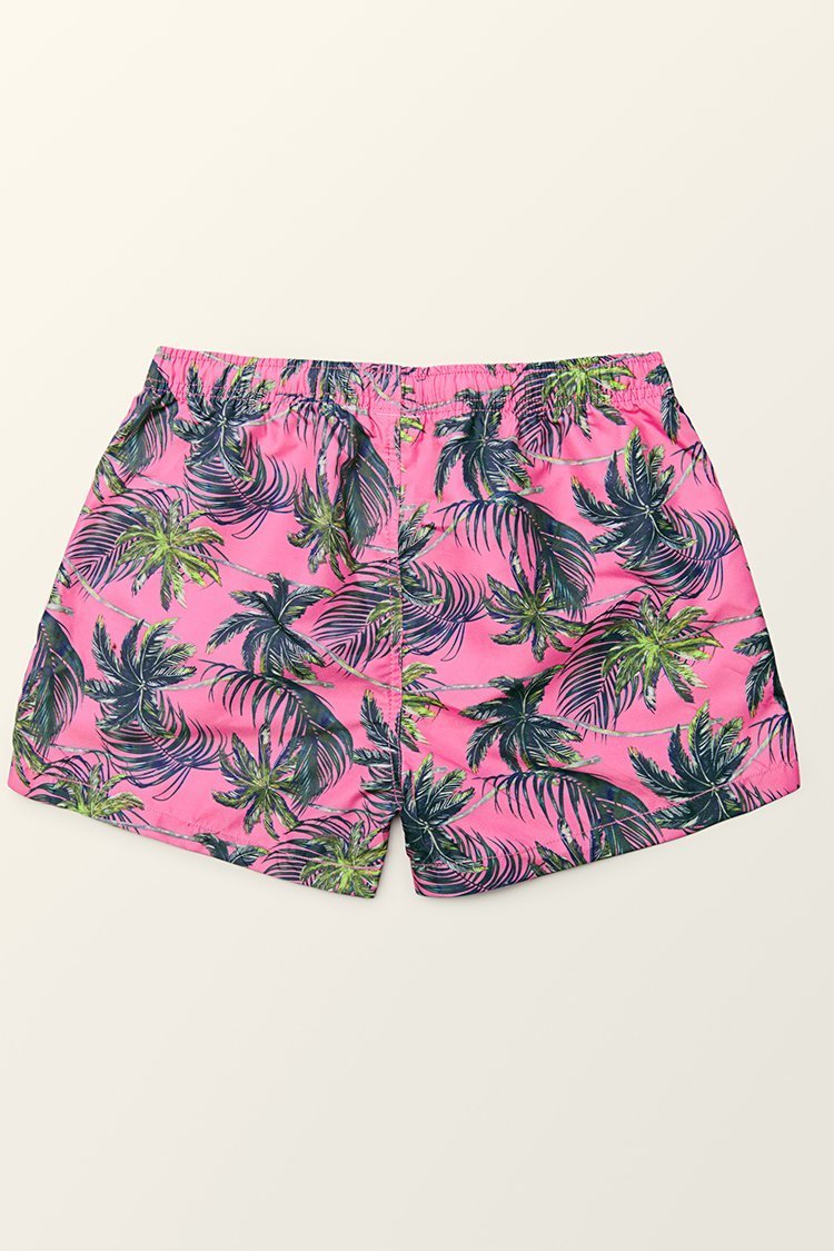 Pink Palm Tree Print Men's Swim Trunks