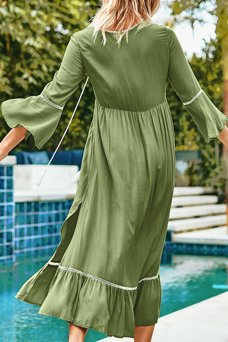 Sage Green Embroidered Midi Dress