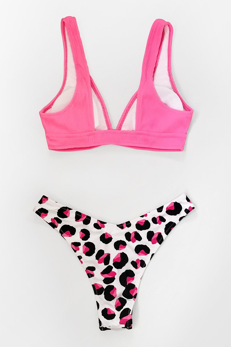 Neon Pink V-Neck Bikini Top