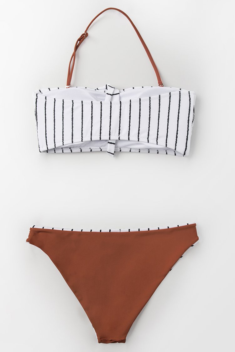 Striped And Caramel Bandeau Bikini