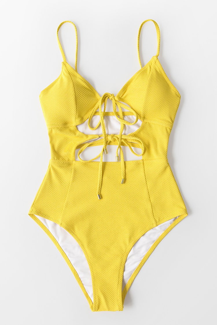 CUPSHE Women's Yellow Cutout Adjustable Straps One Piece Swimsuit — free download