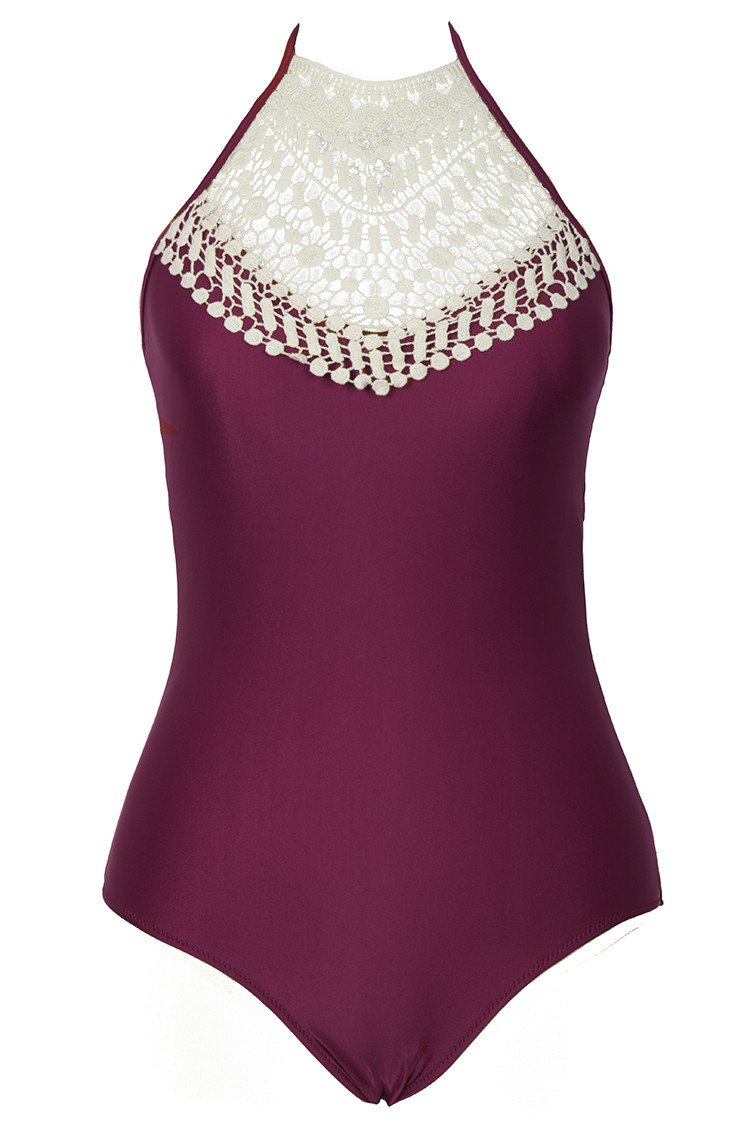 Broken Wine Halter One Piece Swimsuit