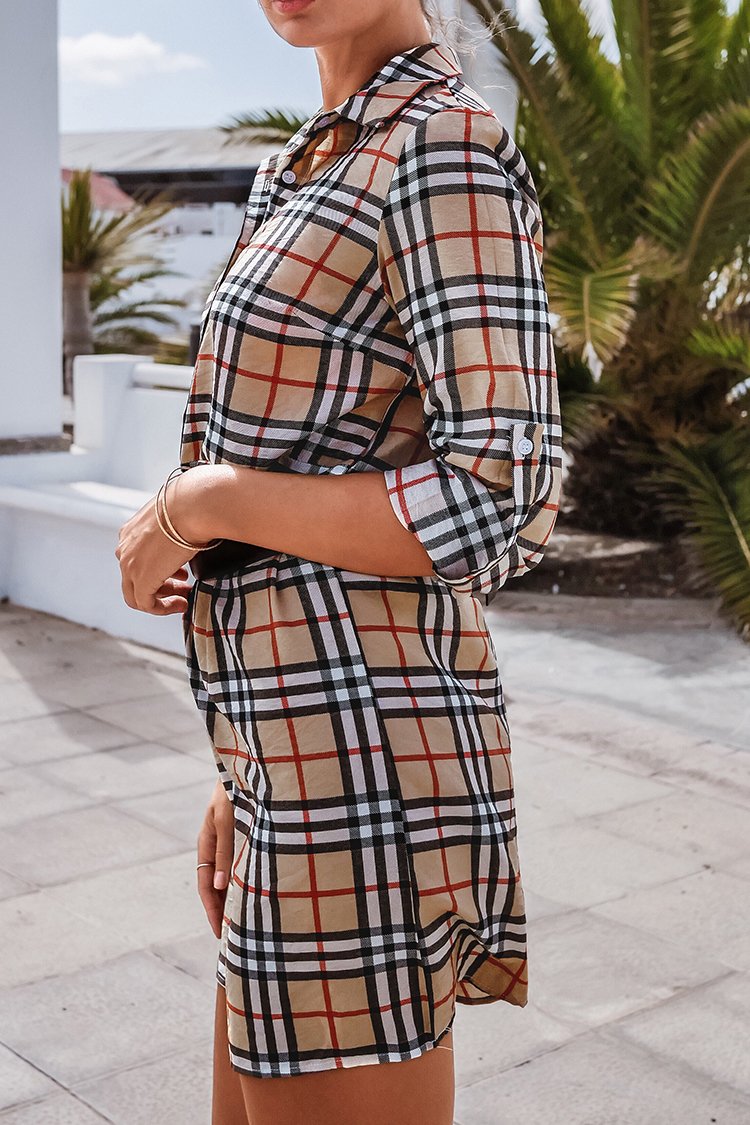 Plaid Buttoned Shirt Dress