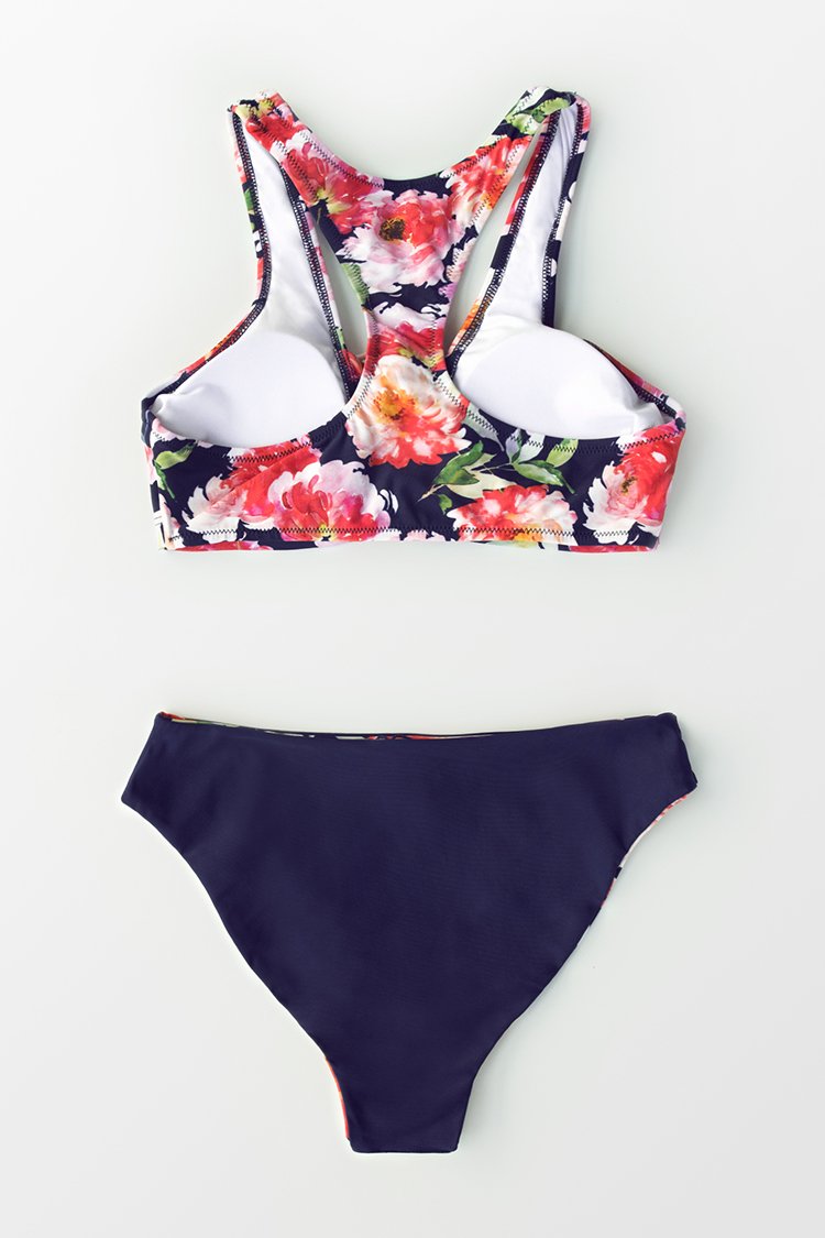 Pink Peony Print Tank Top Bikini