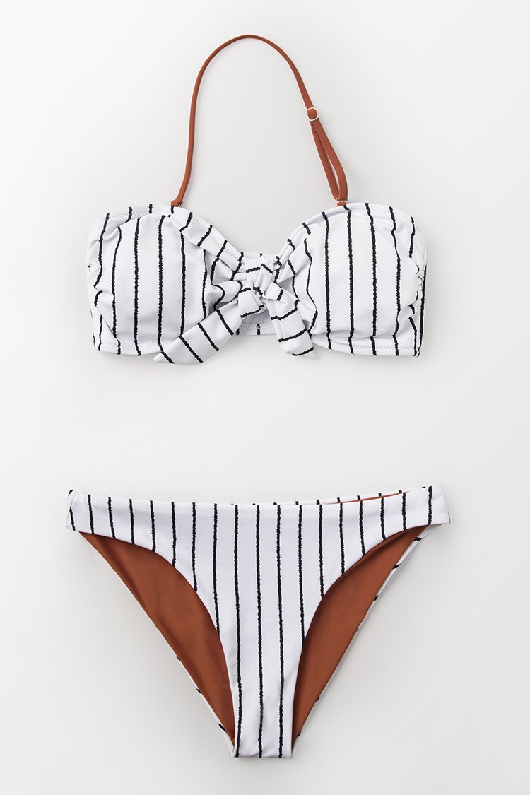 Striped And Caramel Bandeau Bikini