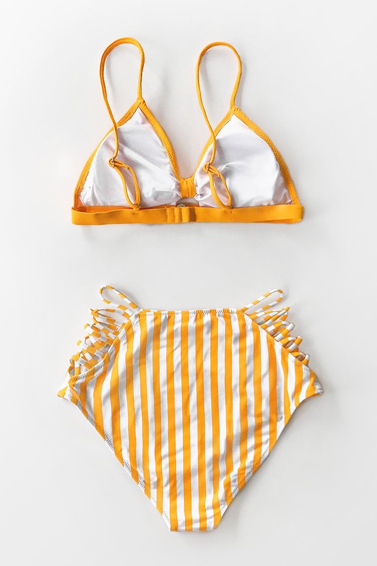 Orange High Waist Tied Back Bikini Swimsuit