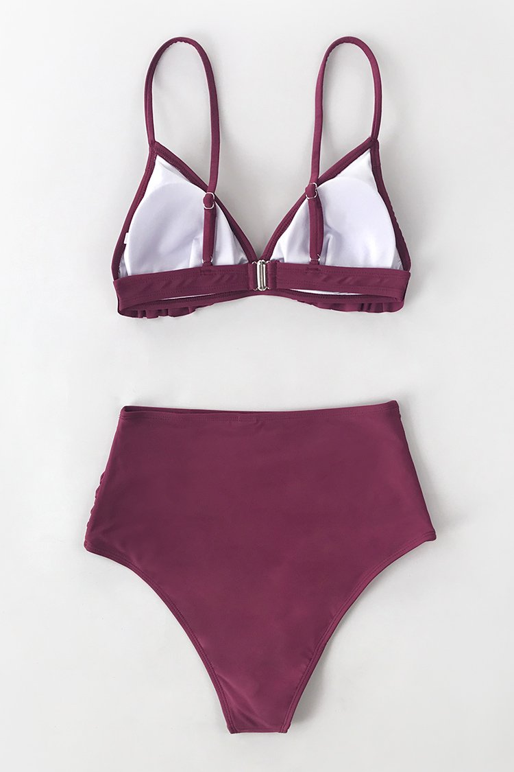 Burgundy Ruffled High Waisted Bikini