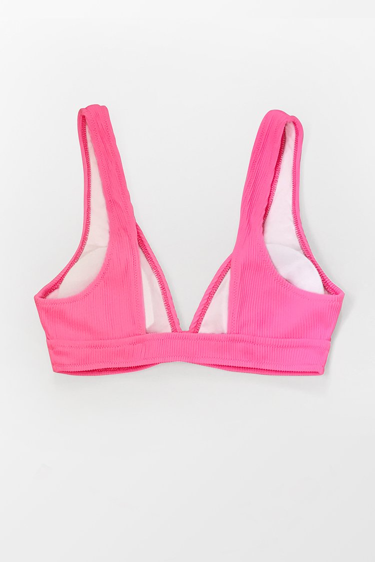 Neon Pink V-Neck Bikini Top