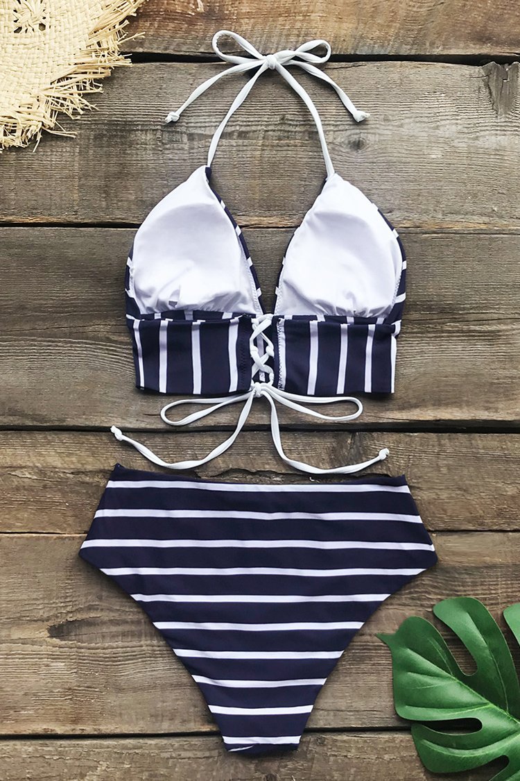 Navy and White Stripe Longline Bikini