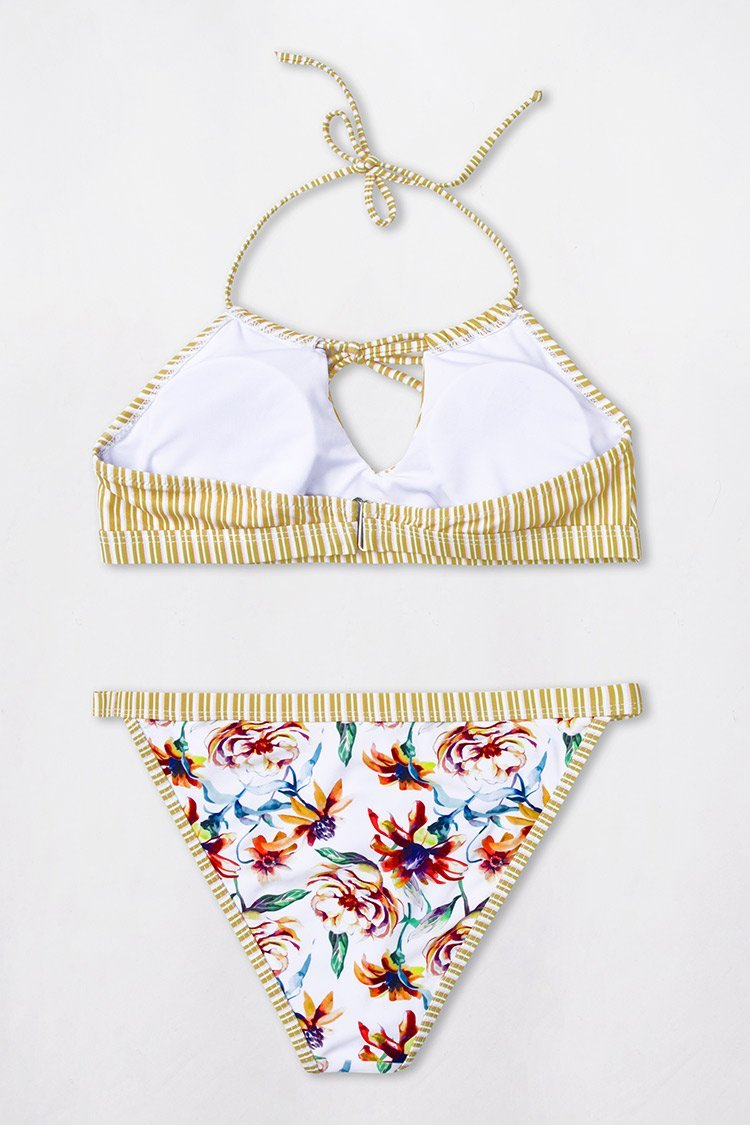 Cross Bikini in Yellow Baroque Print