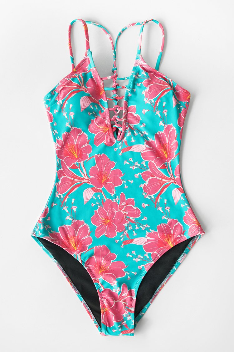 Bright Hibiscus Print One-Piece Swimsuit