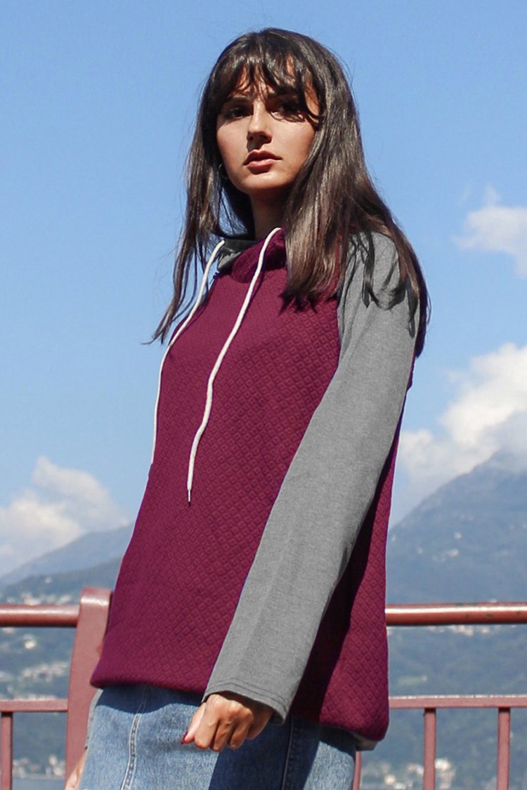 Plum and Grey Colorblocked Hoodie