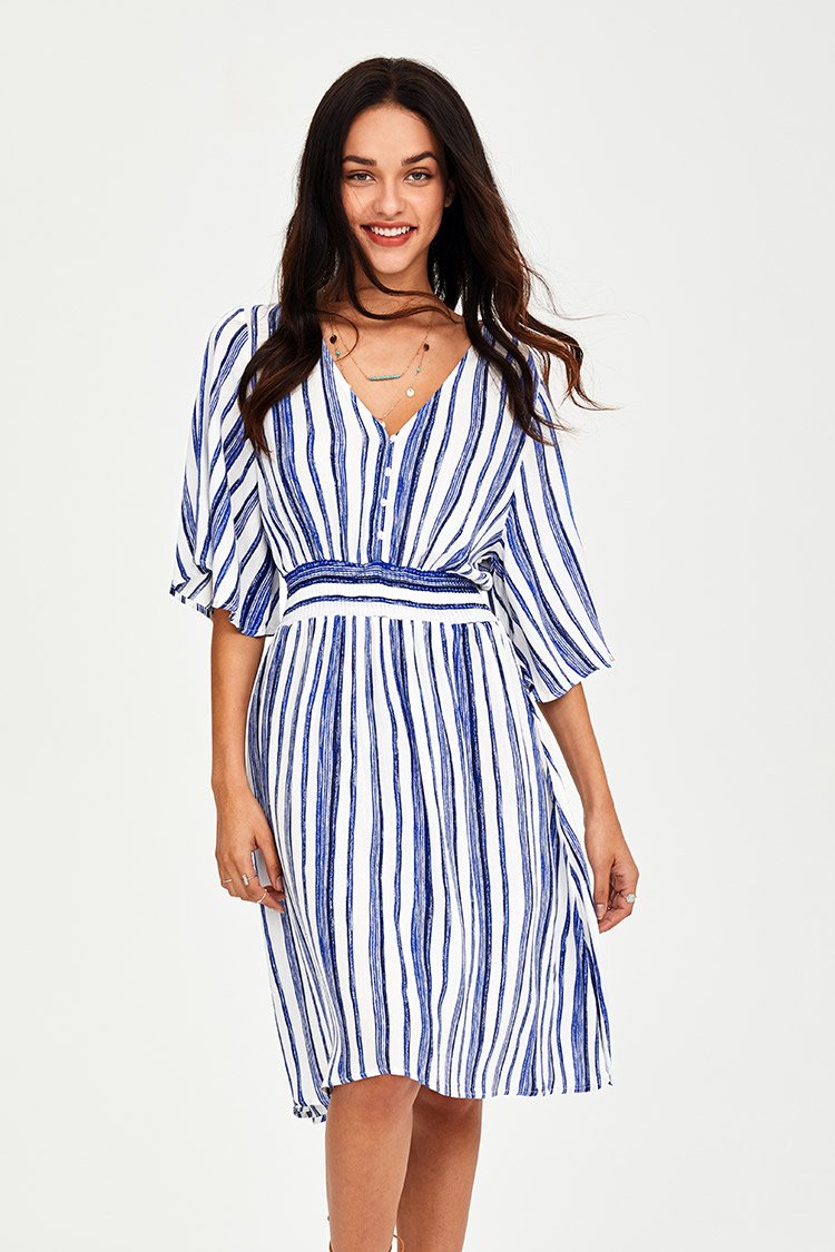 Blue And White Striped Midi Dress blue-and-white-striped-midi-dress