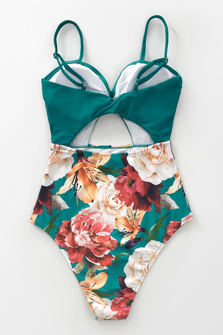 Teal and Floral One Piece Swimsuit