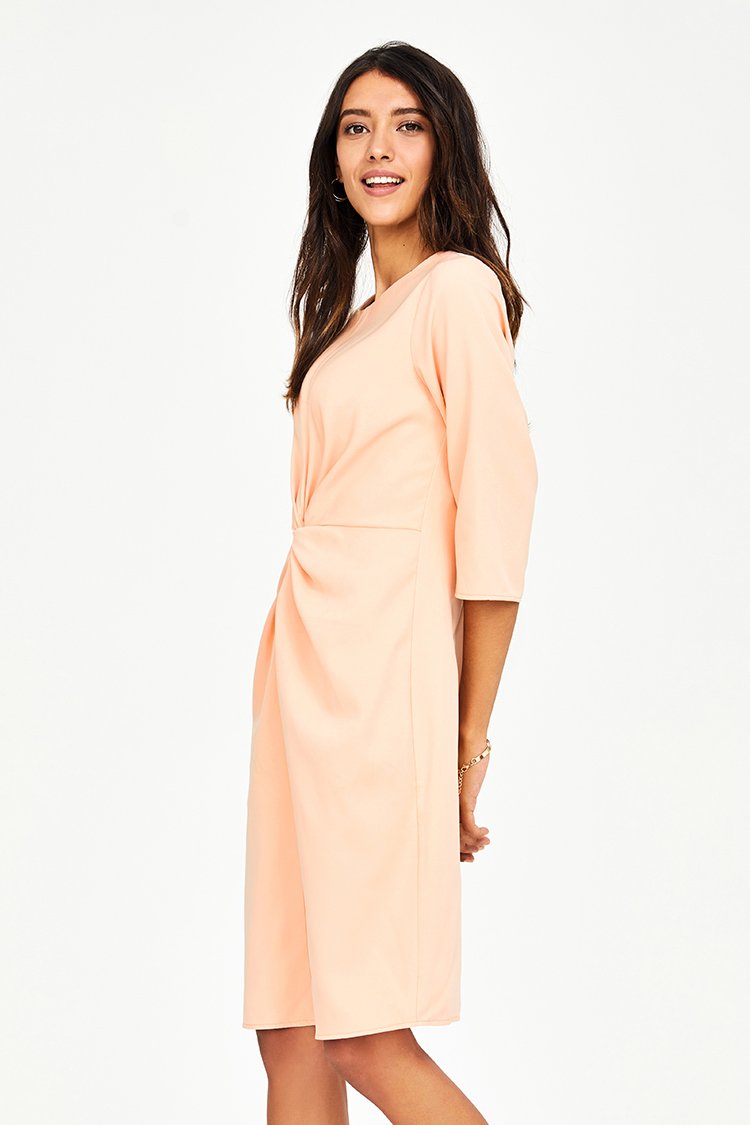 Cream Twist Front Midi Dress