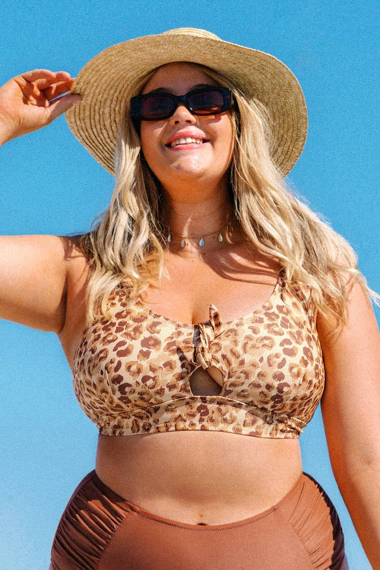 Haut de bikini grande taille avec nœud et imprimé léopard