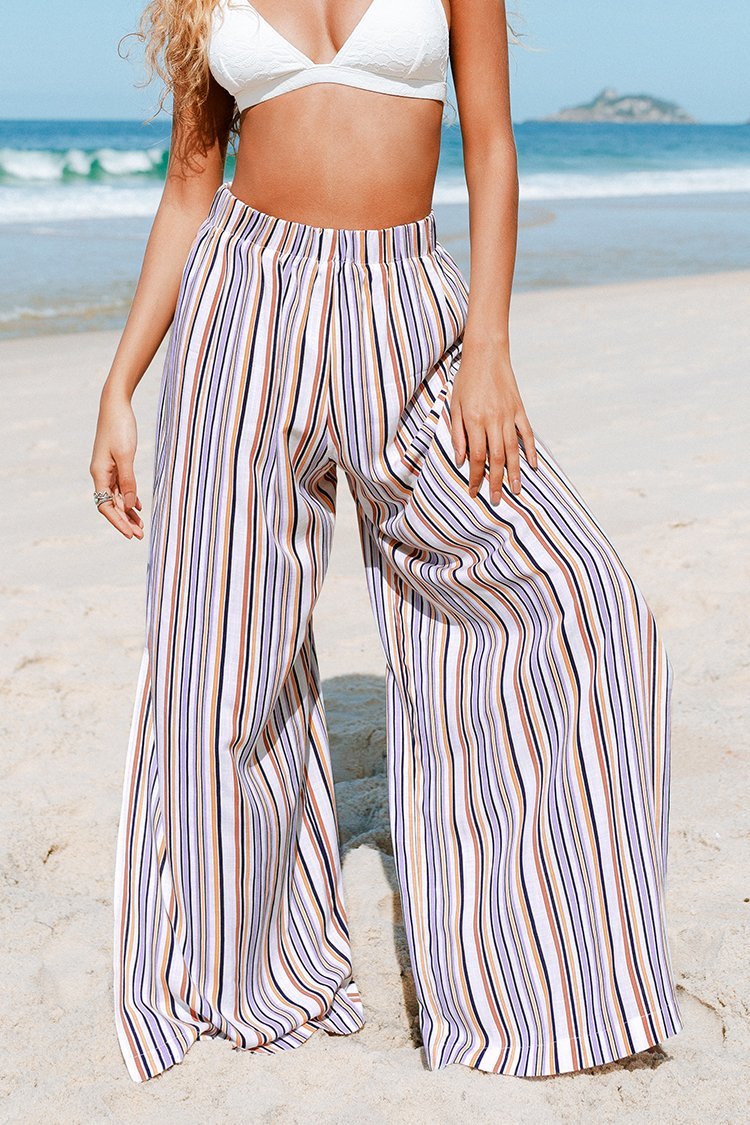 Split Rear Pants Brittney Stripe Elastic Waist Split Pants