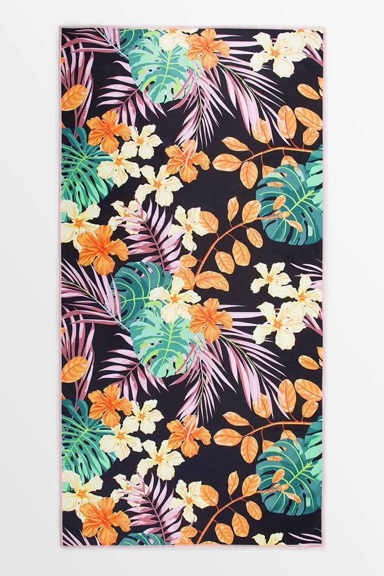 Midnight Tropic Floral Beach Blanket