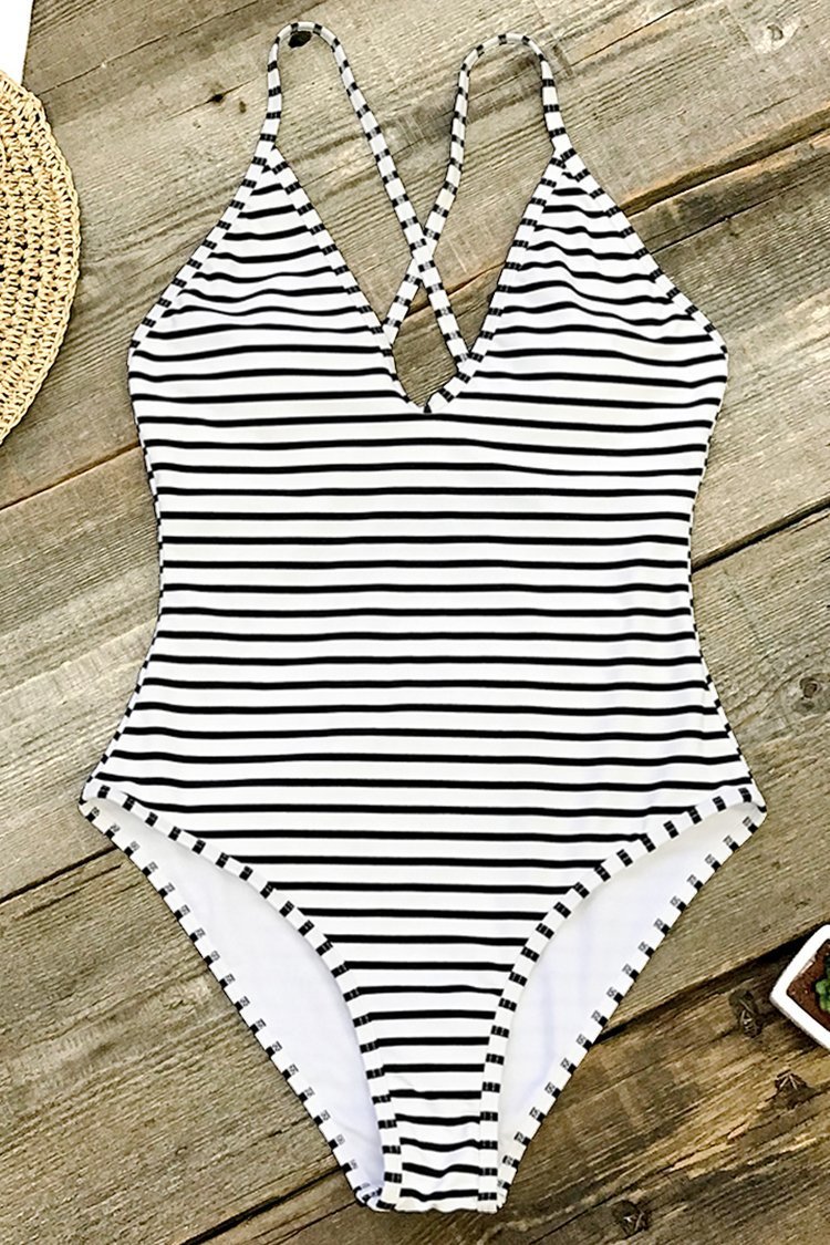 Lasting Appeal Stripe Low Cut One Piece Swimsuit