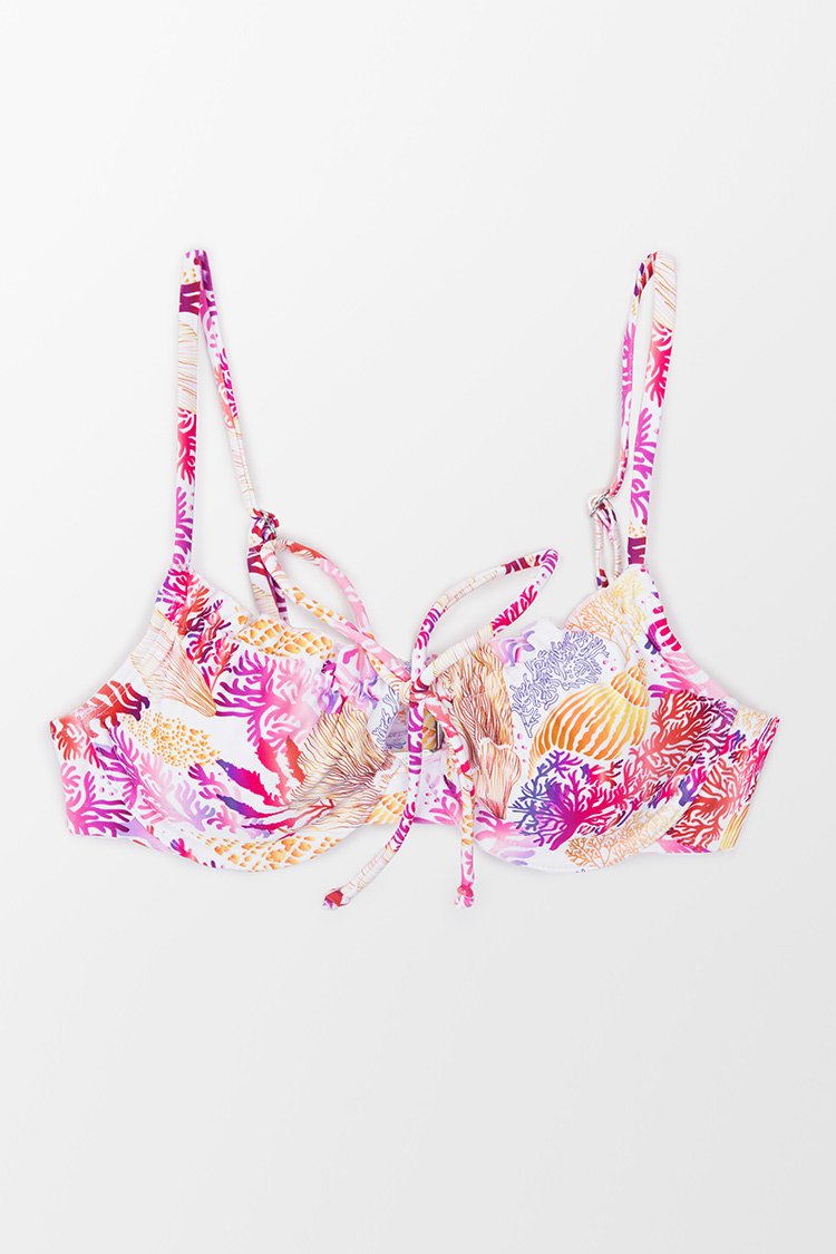 Milena Coral Print Frill Back Hook Bikini Top