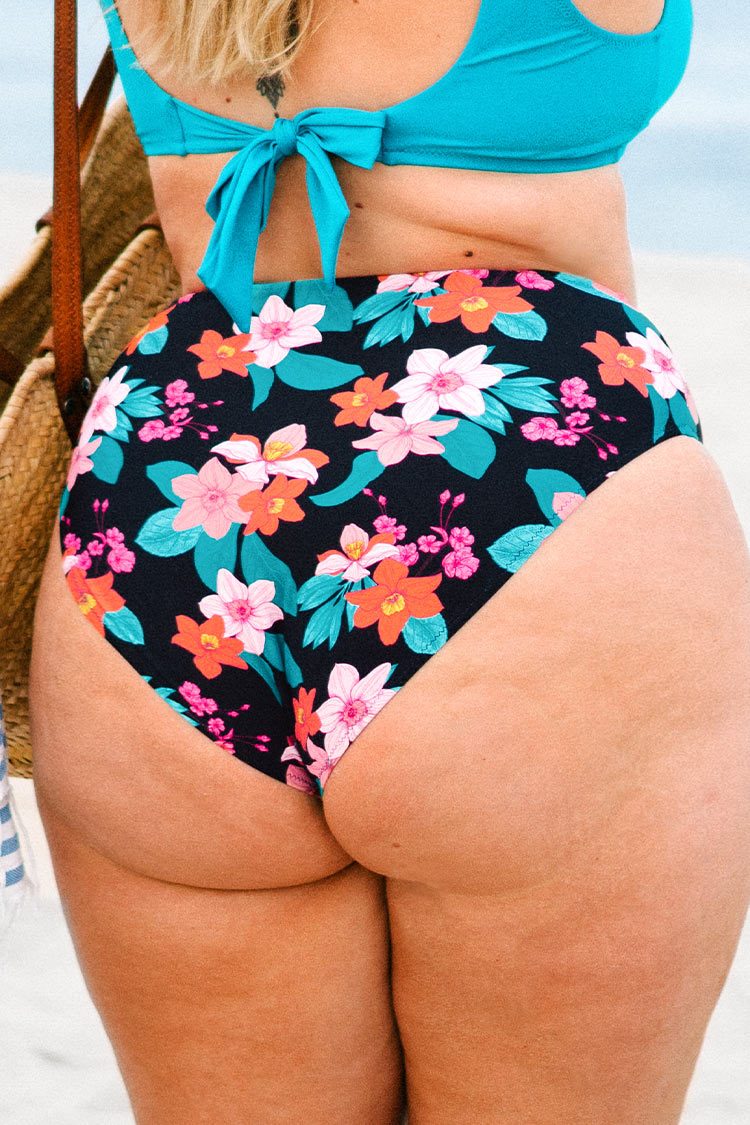 Cynthia Floral High Waisted Plus Size Bikini Bottom