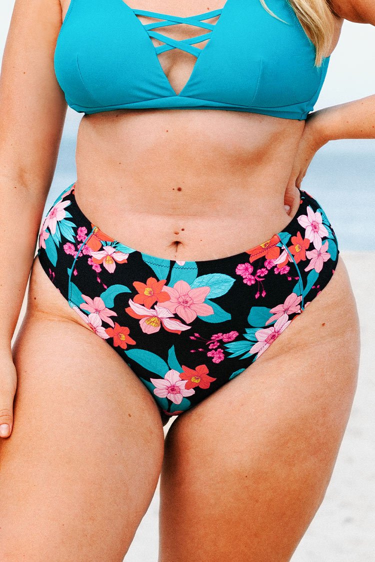 Cynthia Floral High Waisted Plus Size Bikini Bottom