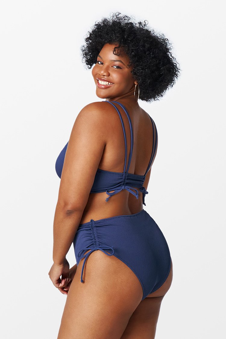 Geripptes Große Größen Bikini-Set in Blau