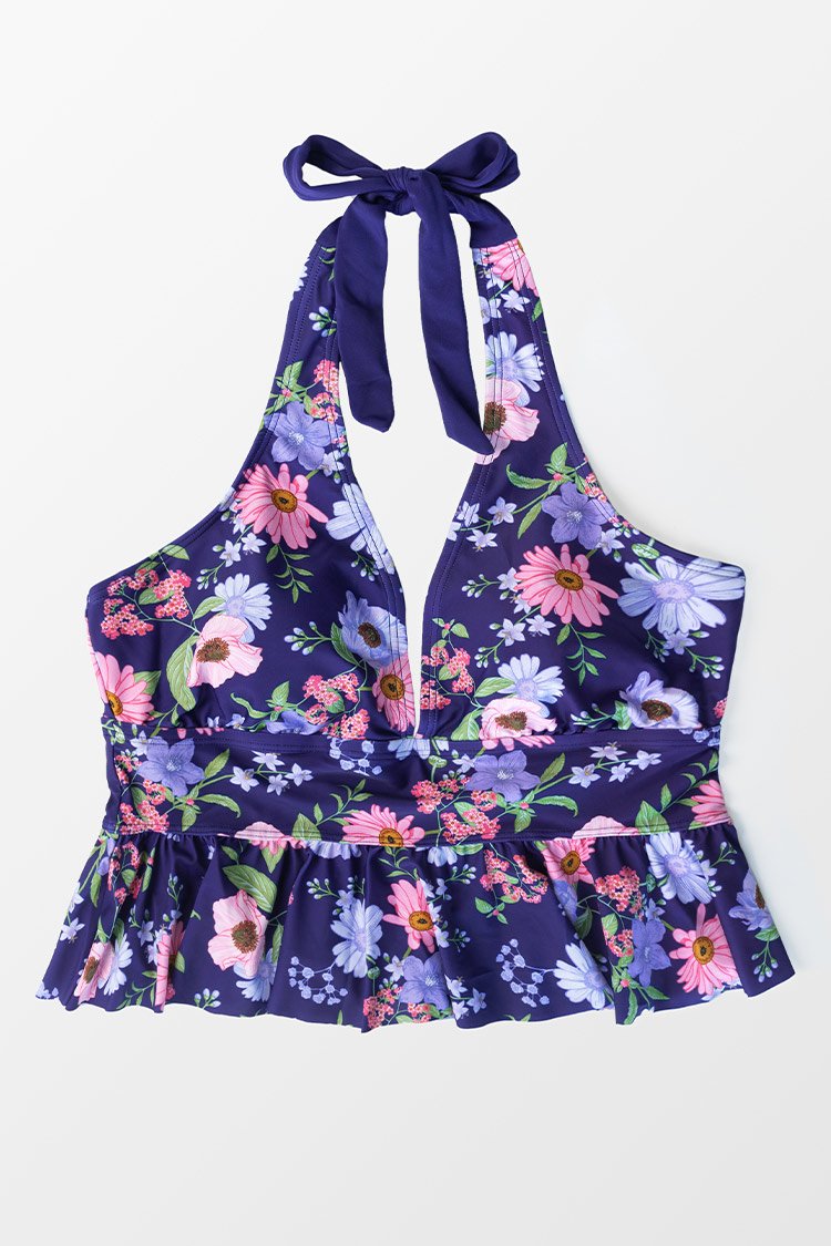 Lainey Floral Halter Plus Size Tankini Top