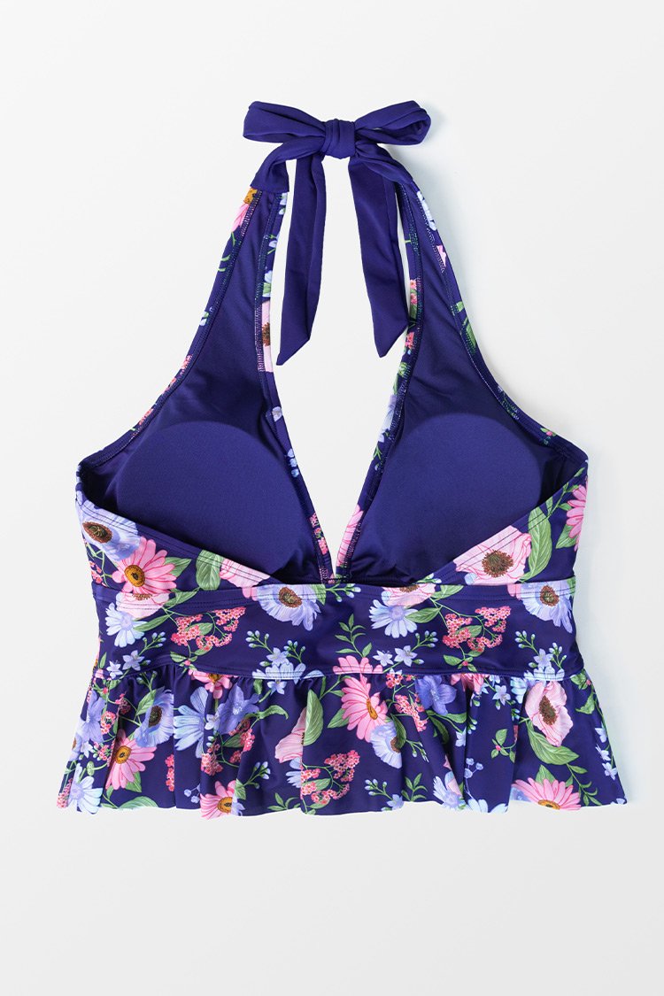 Lainey Floral Halter Plus Size Tankini Top