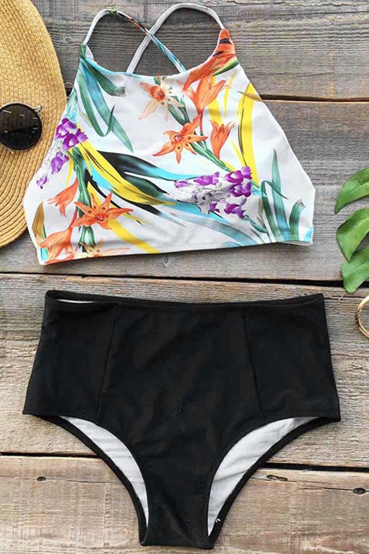 Conjunto De Bikini Con Estampado Floral, Parte Superior Con Sujetador
