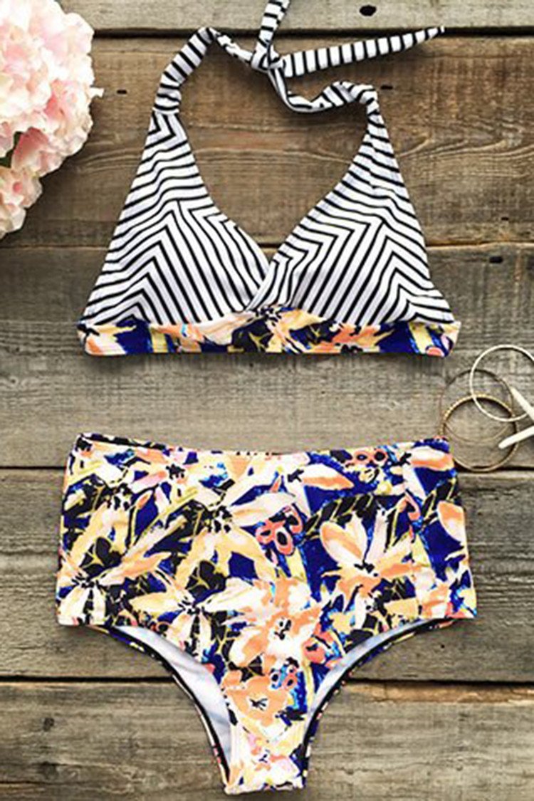 Spring Floral Square-Neck High Waisted Bikini Set main image 1