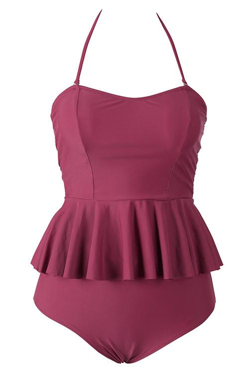 Lingering Kiss Wine Halter Bikini Set