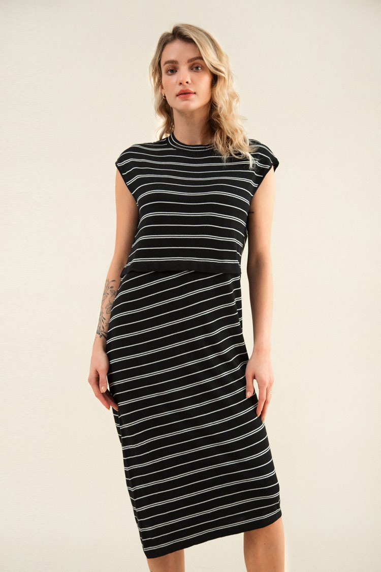Tuesday Striped Cap Sleeve Midi Dress
