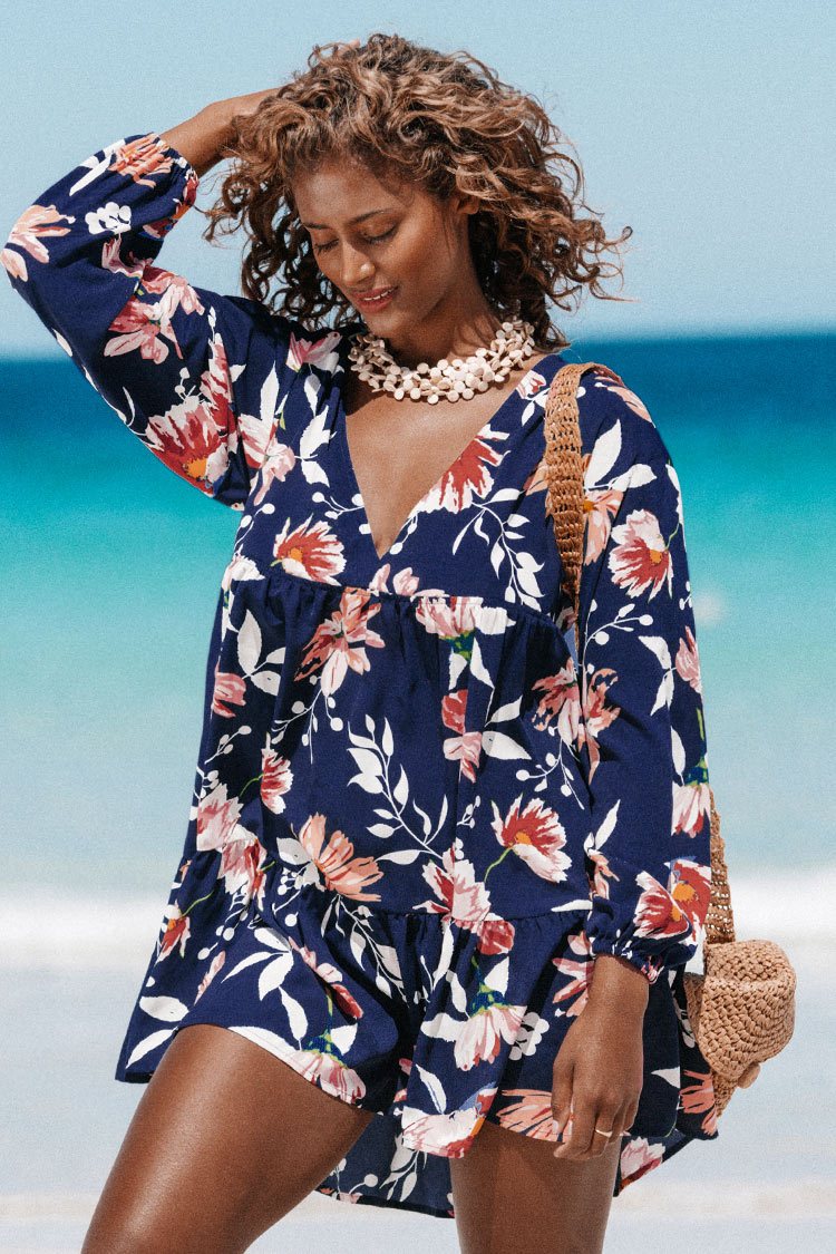 floral plunge neck dress Laisha Floral Plunge Neck Dress