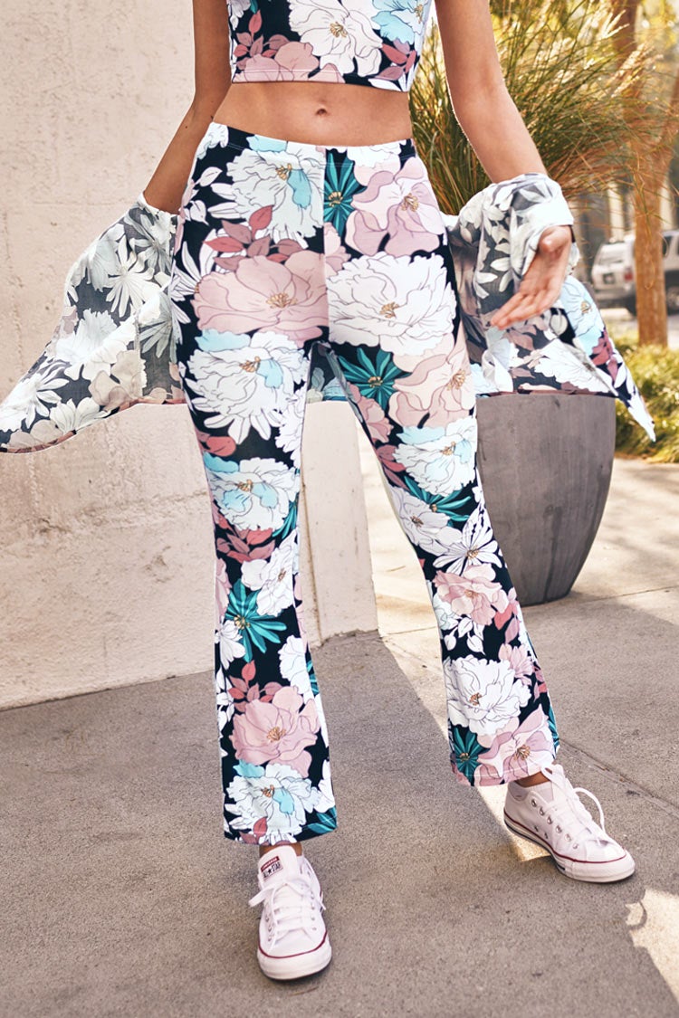 Heimish Full Size High Waist Floral Flare Pants